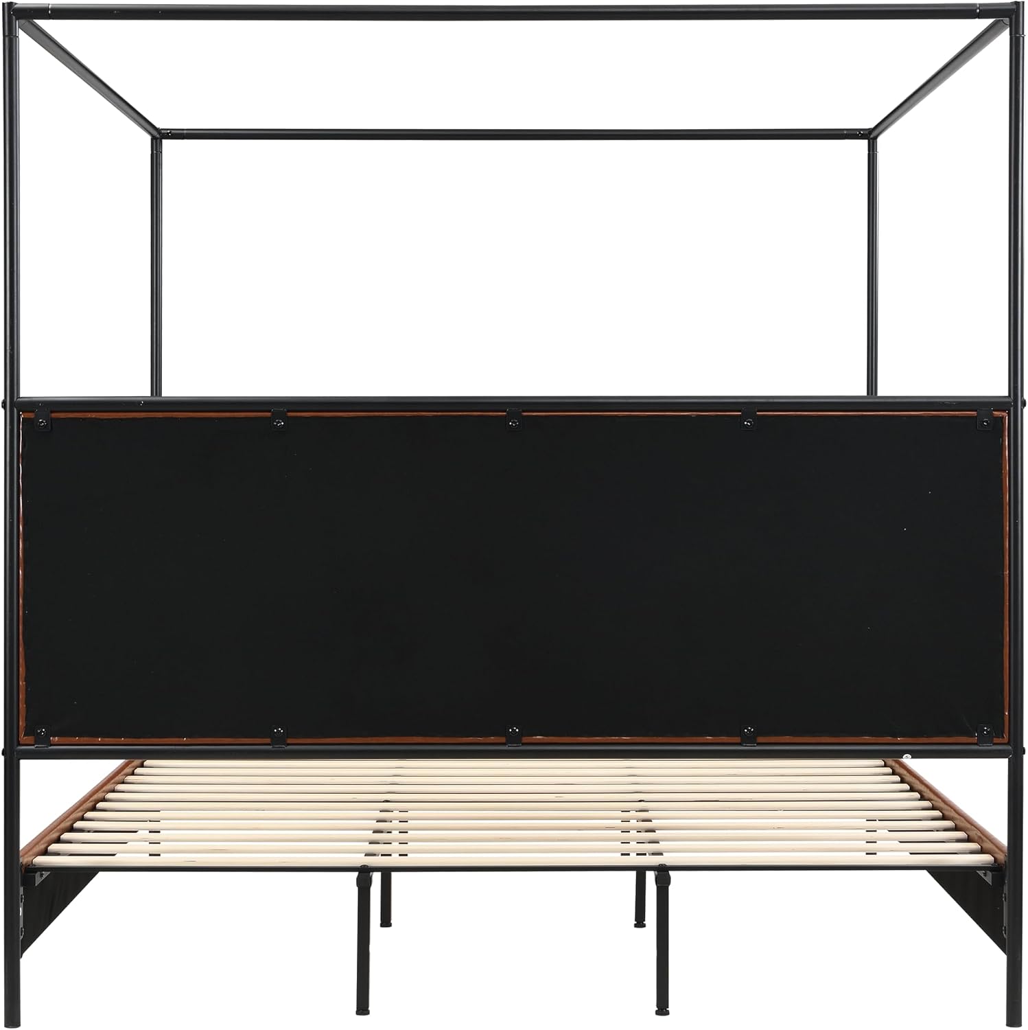 King Size Canopy Bed with Upholstered Headboard, Tall Four Poster Platform Bed for Bedroom (Brown+Black, King)