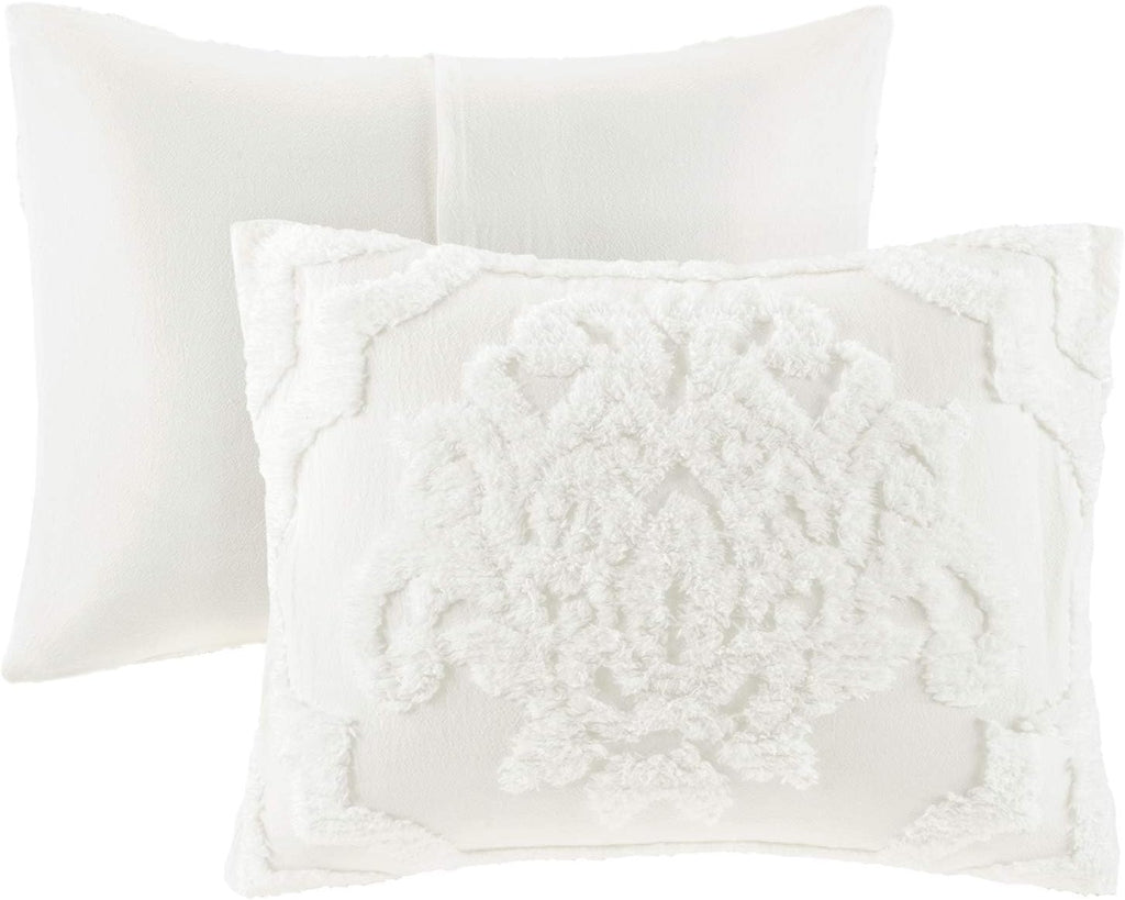 Madison Park Tufted Chenille Cotton Comforter, All Season Bedding Set, Matching Shams, Viola, Damask Off White King/Cal King(104'x92') 3 Piece