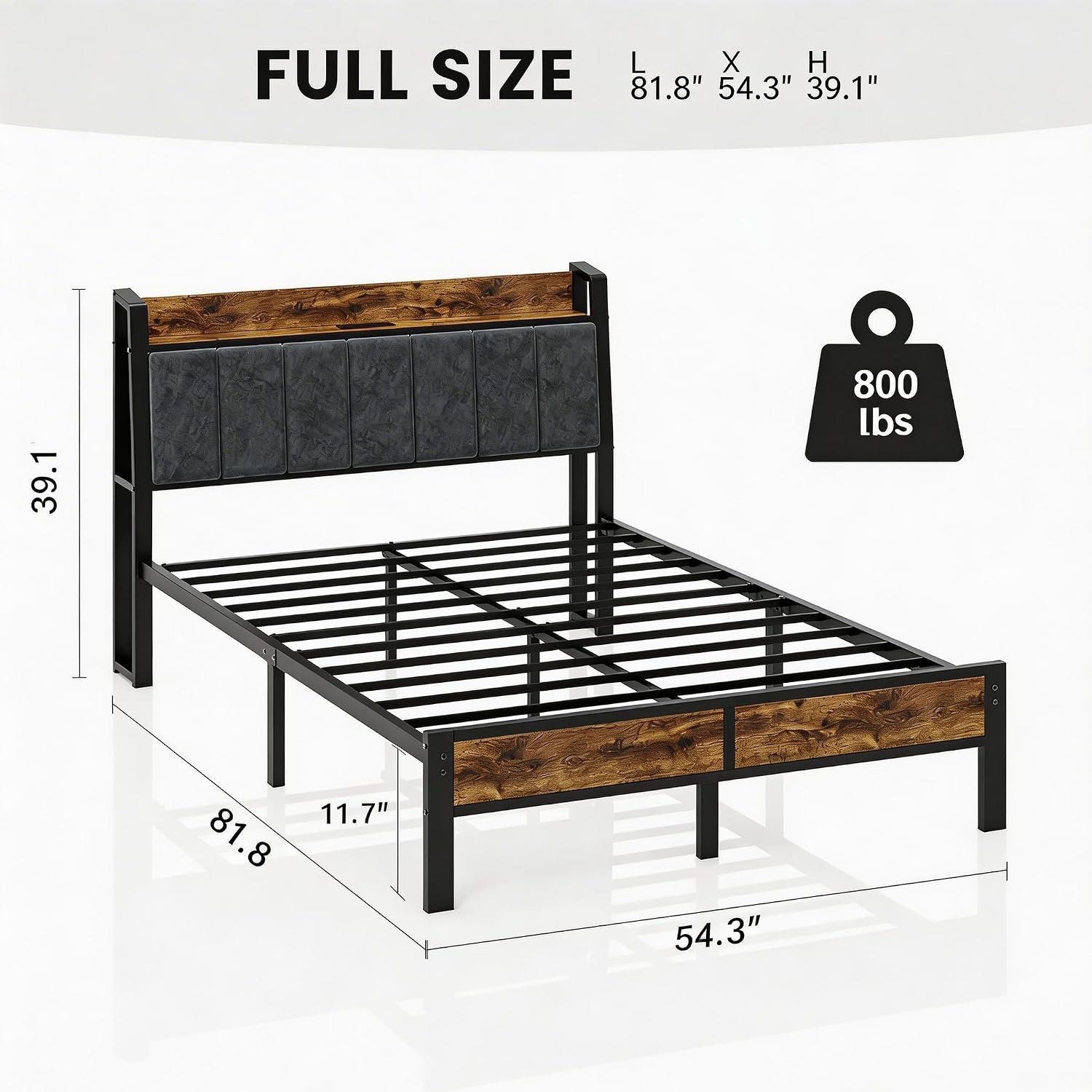 Liians Full Size LED Bed Frame with Charging Station and Storage Headboard, Metal Platform Bed, No Box Spring Needed, Easy Assembly, Noise Free