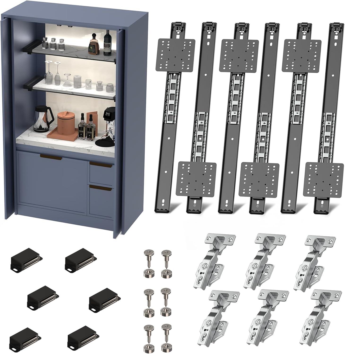 Cabinet Pocket Door Slide System Kit 22',6PCS Inset Sliding Hardware for Hidden Cabinet Doors, 45lbs Capacity, Space Saving Pocket Door Hardware for Kitchen, Pantry, Closet