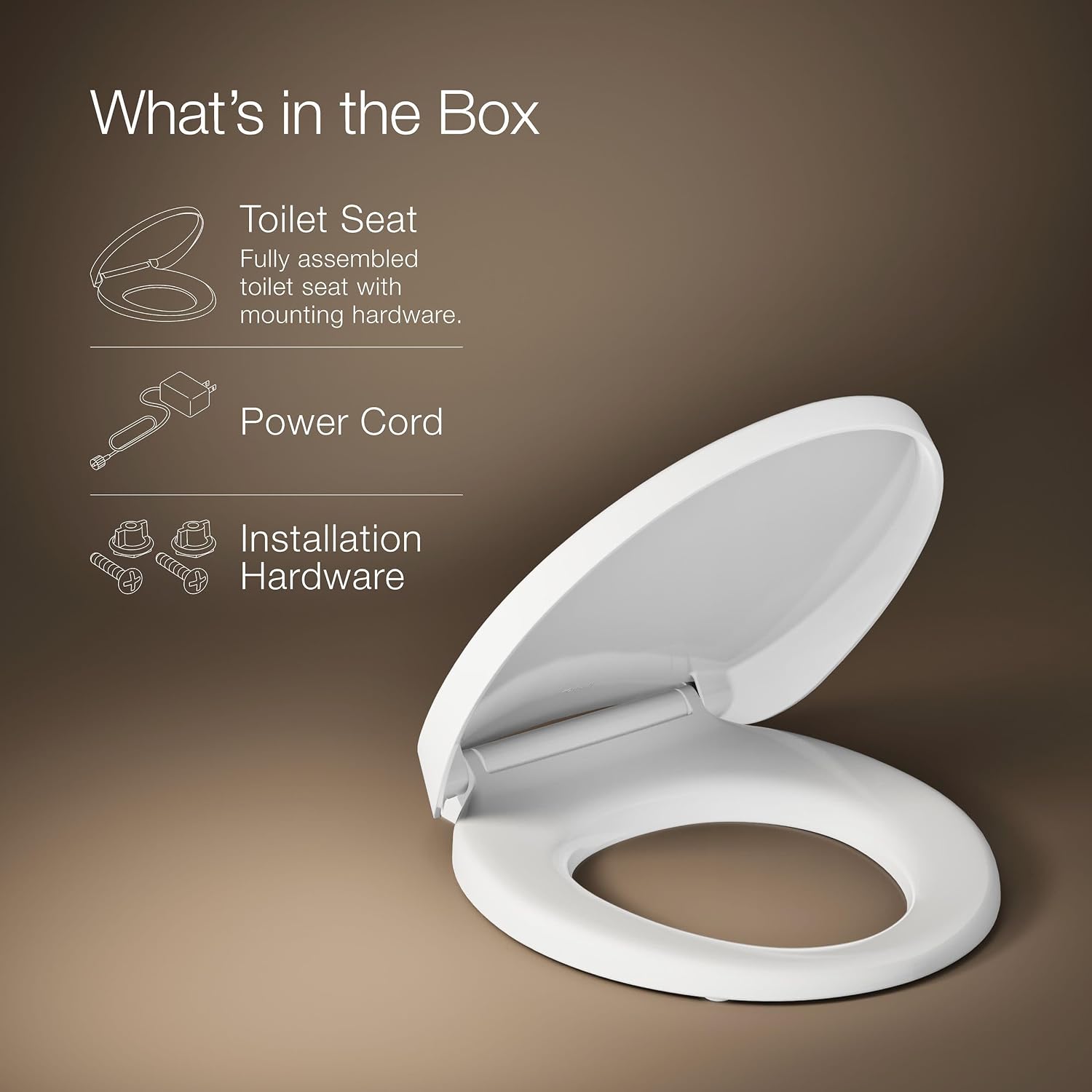 KOHLER K-10515-0 PureWarmth Heated Quiet-Close Round-Front, Soft Close Toilet Seat for Standard Toilets, Slow Close, White