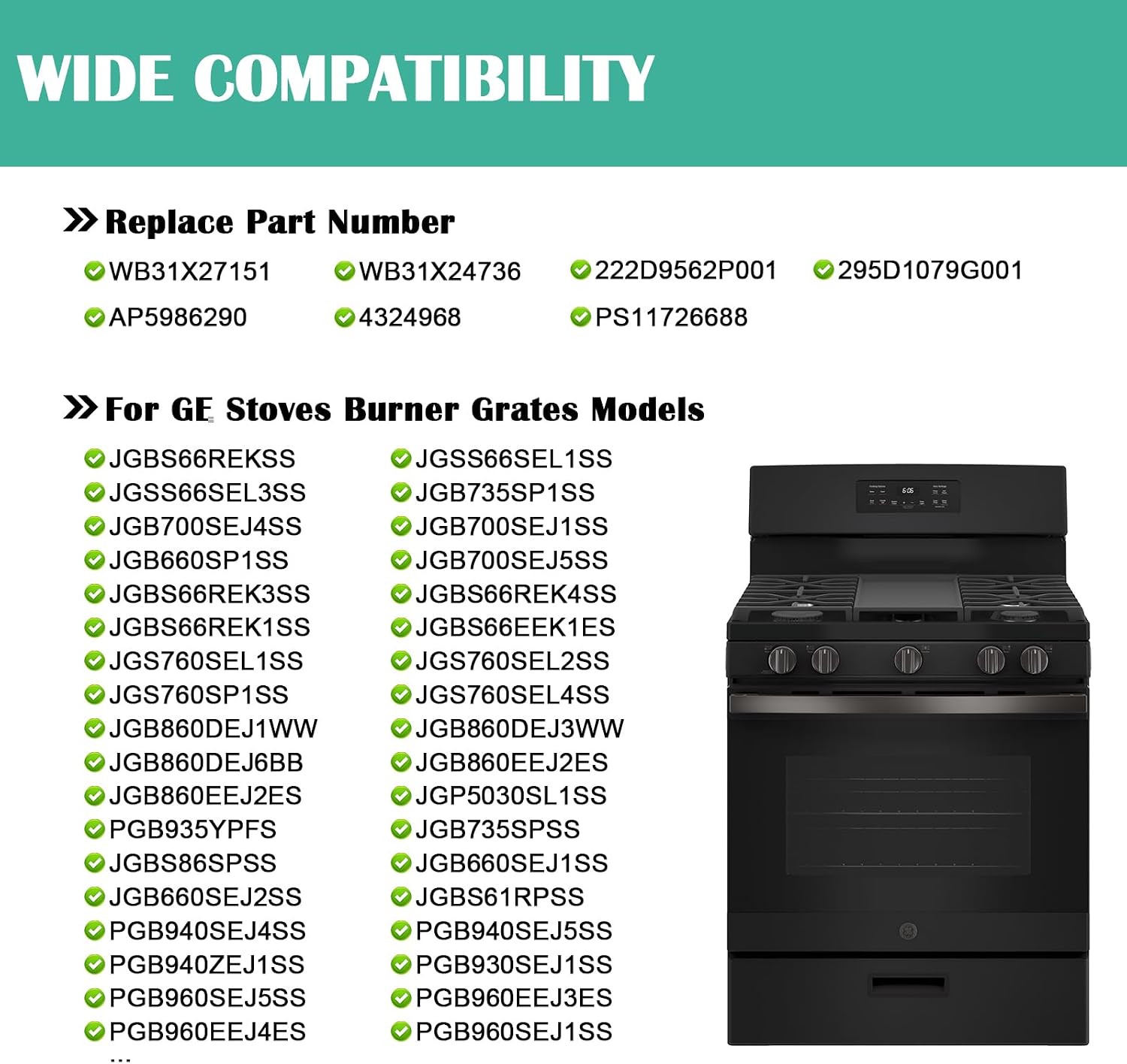 WB31X27151 Stove Grate Replacement for GE Stove Parts JGBS66REKSS, JGB700SEJ4SS, JGSS66SEL1SS, JGSS66SEL3SS, WB31X24736 Side Burner Grate Surface Cooktop for General Electric Gas Range Parts, 2 Pack.