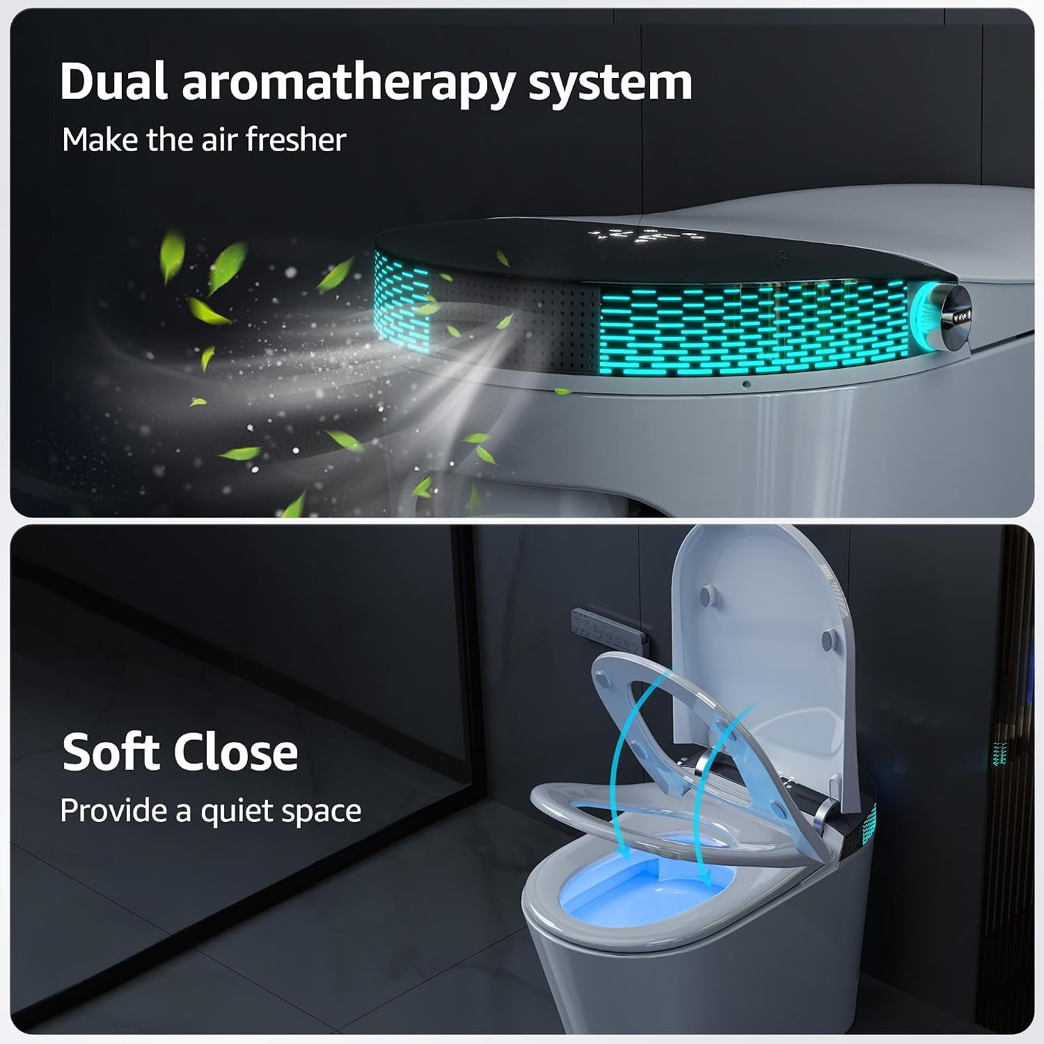 Smart Toilet with Build-in Bidet Seat, Tankless Toilet with Auto-Opening and Closing Lid, Auto Flushing, Heated Seat, Warm Water Bidet, Air Dryer, LED Display, and Remote Control