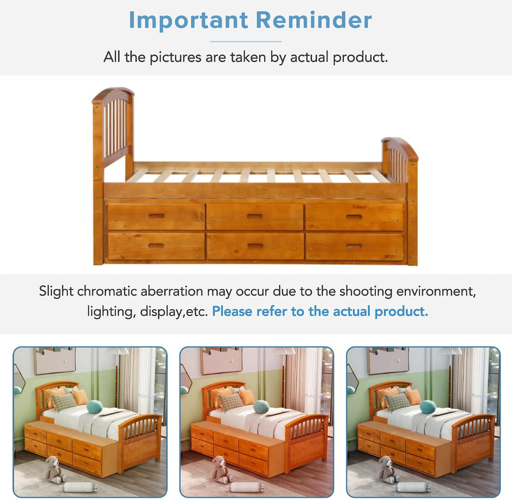 Merax Twin Size Platform Storage Bed Solid Wood Bed with 6 Drawers
