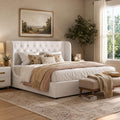 HOMBCK White Queen Bed Frame, Velvet Upholstered Platform Bed Frame with Headboard, Curved Wingback Design, Wooden Slats, No Box Spring, Noise Free, Easy Assembly