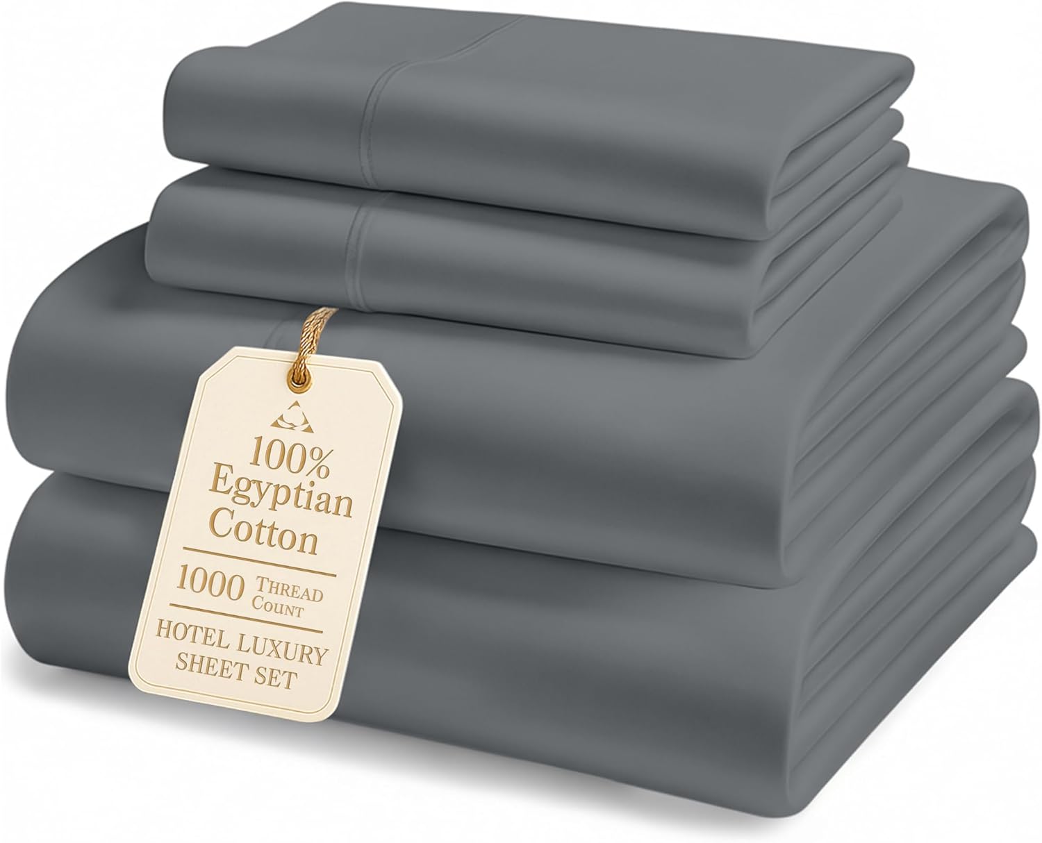 100% Egyptian Cotton King Sheet Set – Premium 1000 Thread Count Naturally Cooling & Breathable King Sheets, Authentic Long-Staple Cotton for Lasting Softness, Snug Fit 15' Deep Pocket Fitted -Charcoal