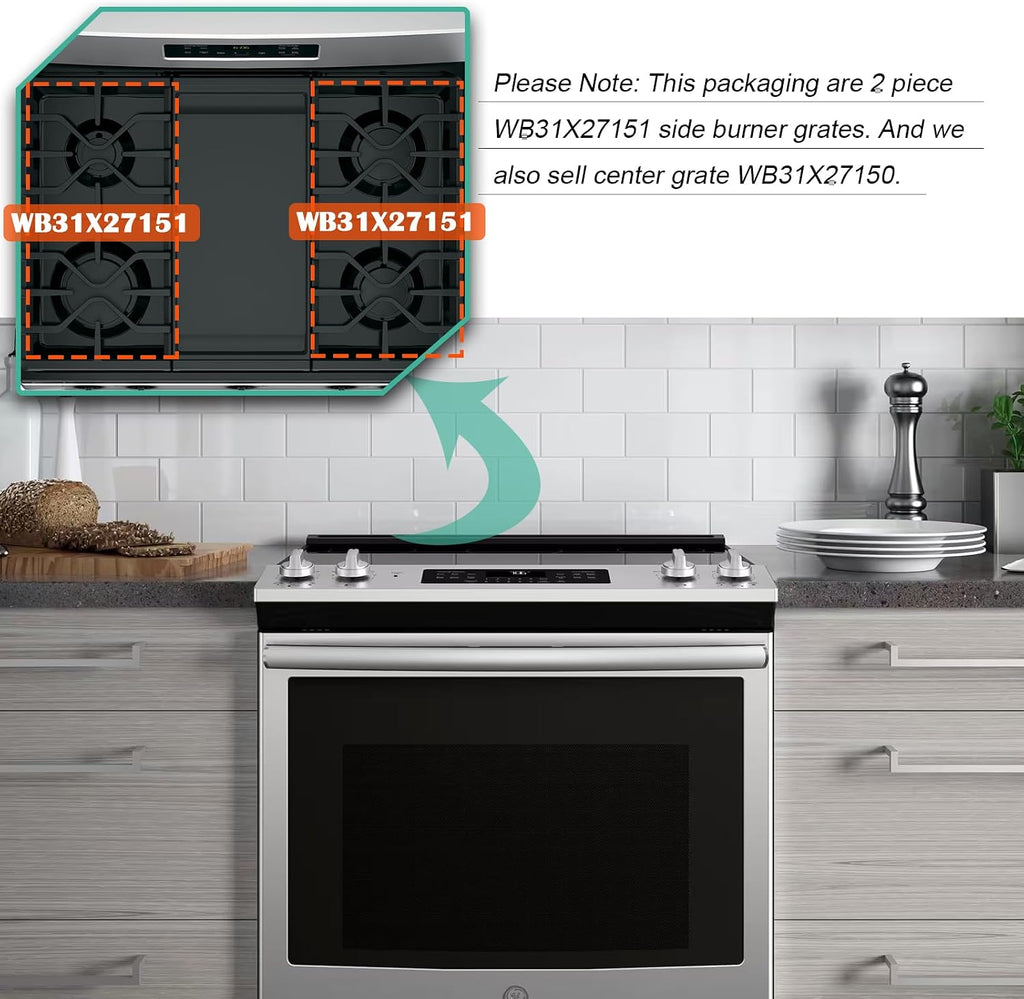 WB31X27151 Stove Grate Replacement for GE Stove Parts JGBS66REKSS, JGB700SEJ4SS, JGSS66SEL1SS, JGSS66SEL3SS, WB31X24736 Side Burner Grate Surface Cooktop for General Electric Gas Range Parts, 2 Pack.