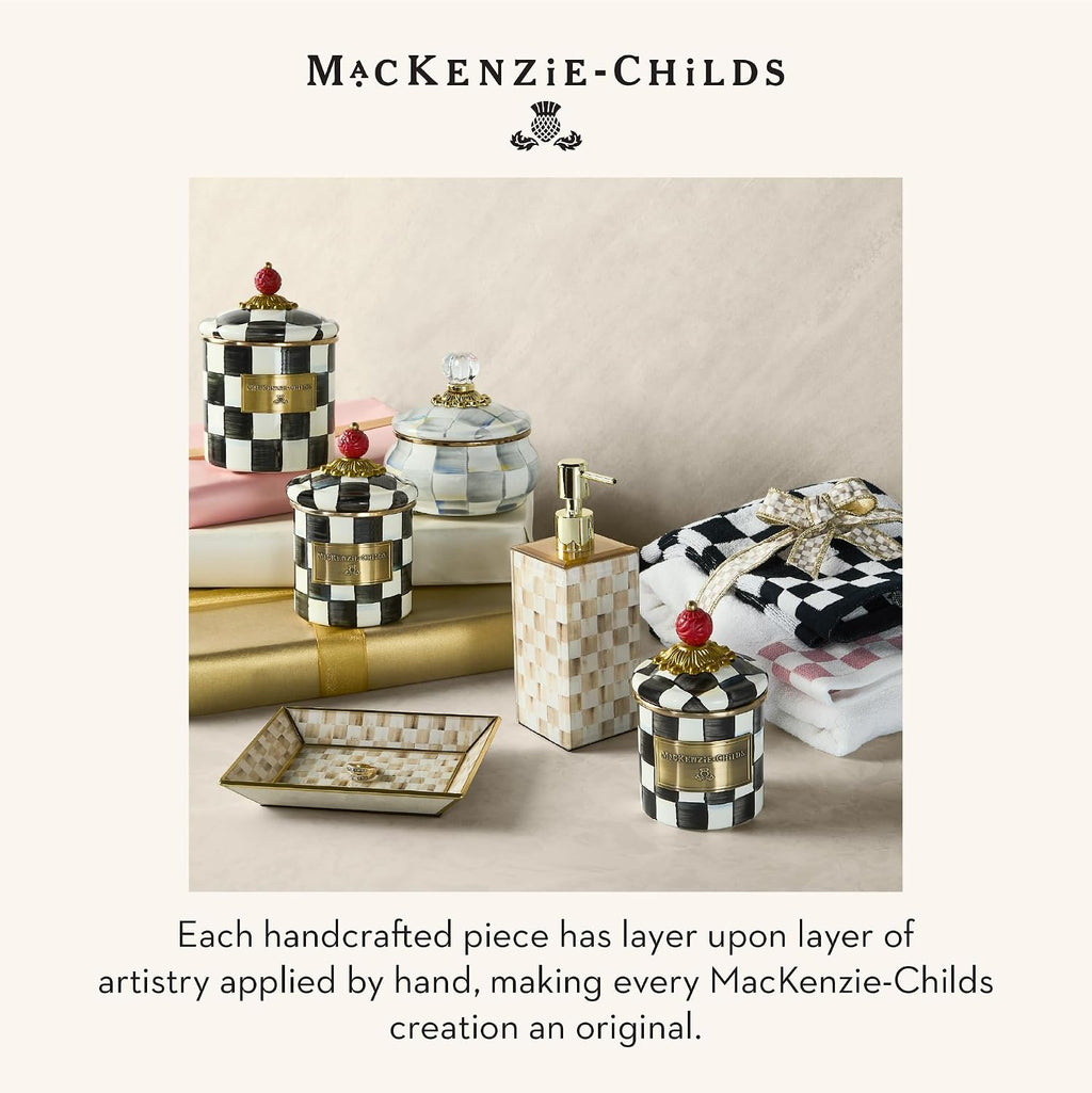 MACKENZIE-CHILDS Enamel Toilet Tissue Storage, Decorative Toilet-Paper Holder Stand for Bathroom, Green-and-White Emerald Check