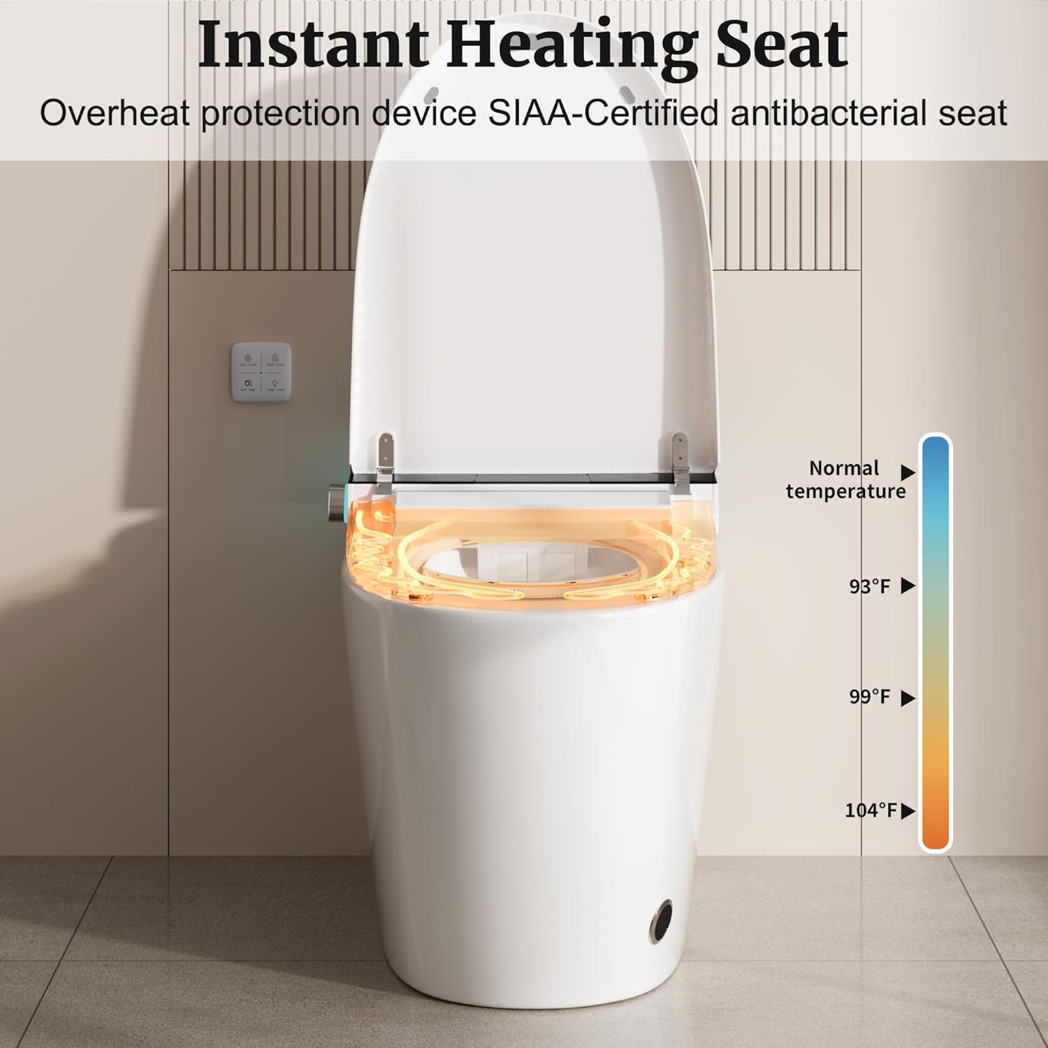 Smart Toilet with Elongated Heated Seat, Auto Flush, Manual Soft-Close Seat & Lid, Night Light, Electric Tankless Toilets with Dual Flush 0.8/1 GPF, MAP 1000g