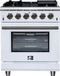 FORNO Massimo 30' Freestanding Gas Range with Antique Brass Accents & 5 Sealed Burners, 4.32 cu.ft Convection Oven with Air Fryer Kit, Wok Support, Reversible Griddle & Telescopic Racks – White