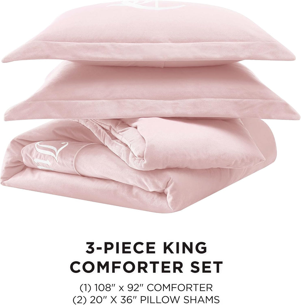 Juicy Couture - Comforter Set - Gothic Design Bedding - King - 3 Piece Set Includes (1) 108' x 92' Comforter and (2) 20' x 36' Shams - Wrinkle Resistant - Premium Bedroom Decor - Marshmallow Pink