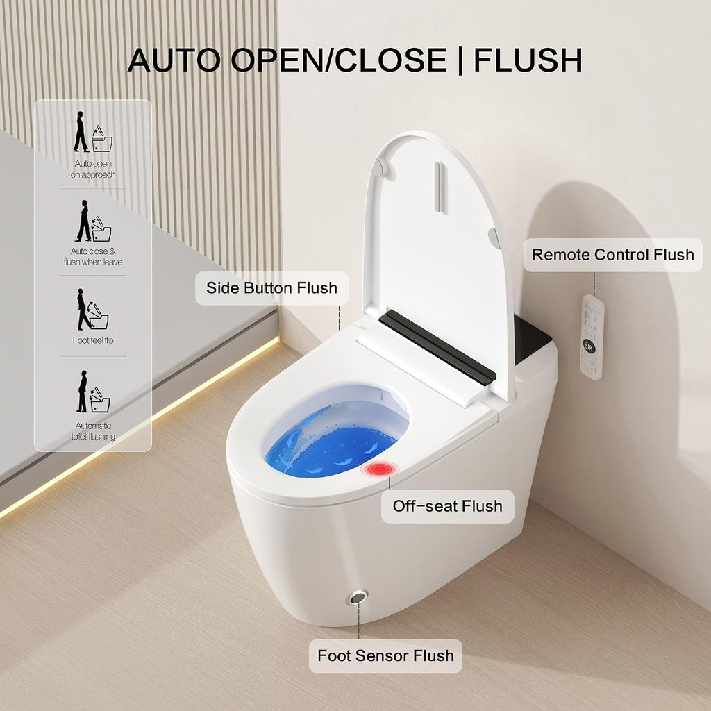 Smart Toilet with Bidet Built In, Heated Seat & Dual Auto Flush, Foot Sensor, Tankless Modern Elongated Electric Toilet with Warm Water Wash, Air Dryer, LED Display & 1000g MaP Flush, 1.28 GPF