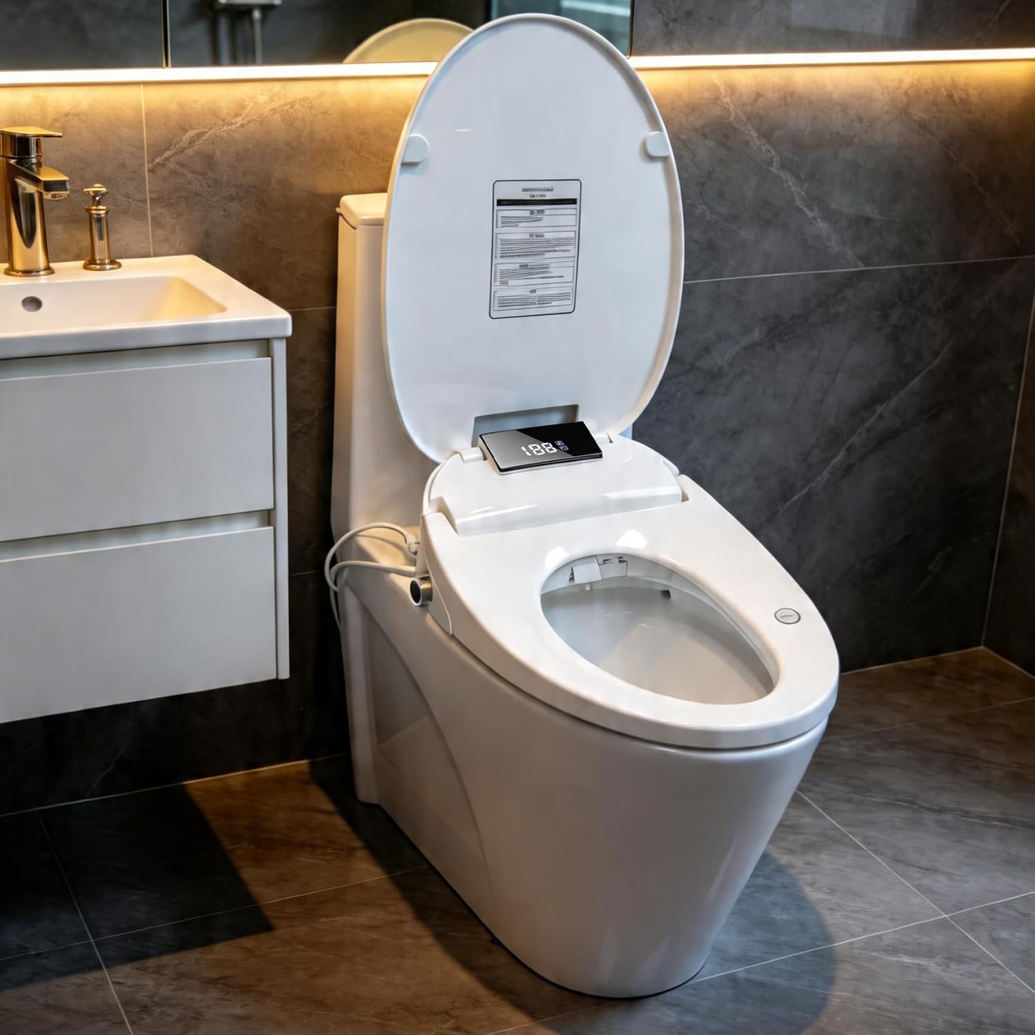 WLJBIDET Electric Heated Bidet Toilet Seat with Remote Control, Adjustable Warm Water & Pressure, Air Drying, Self-Cleaning Nozzle, Oscillating Cleaning, Display Screen, Slow Closed Lid - Elongated