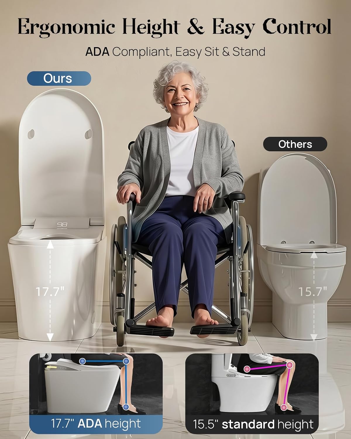 Smart Toilet with Bidet Built-in, Dual Nozzle Feminine Wash & Rear Wash, Auto Open/Close Lid, Heated Seat with Massage Vibration, Foam Shield, One Piece Elongated Toilet, Auto Flush & Dryer