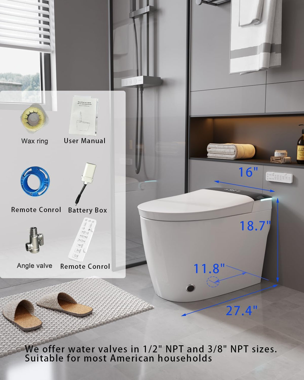 TOTTE Luxury Smart Toilet with Bidet, Hands-Free with Auto Open/Close Lid & Self-Cleaning Bowl | Adaptive Warm Water Wash & Heated Seat, Built-in Aroma, One-Piece Elongated Design