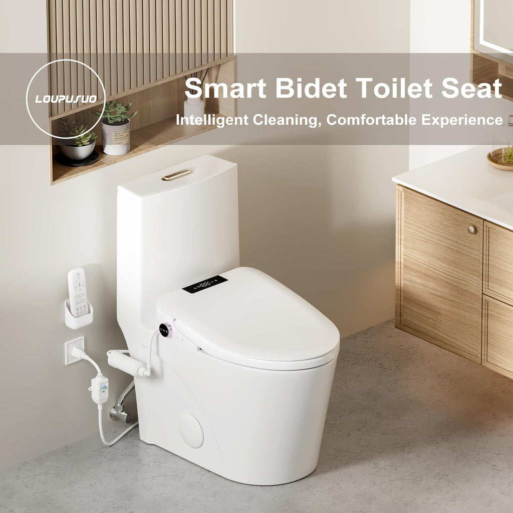 Bidet Toilet Seat with Instant Warm Water Wash, Electric Heated Toilet Seat with Soft Closed Lid,Multiple Cleaning Modes,Warm Air Dryer,Soft Closed Lid, Saved User Settings,Easy Installation (White)