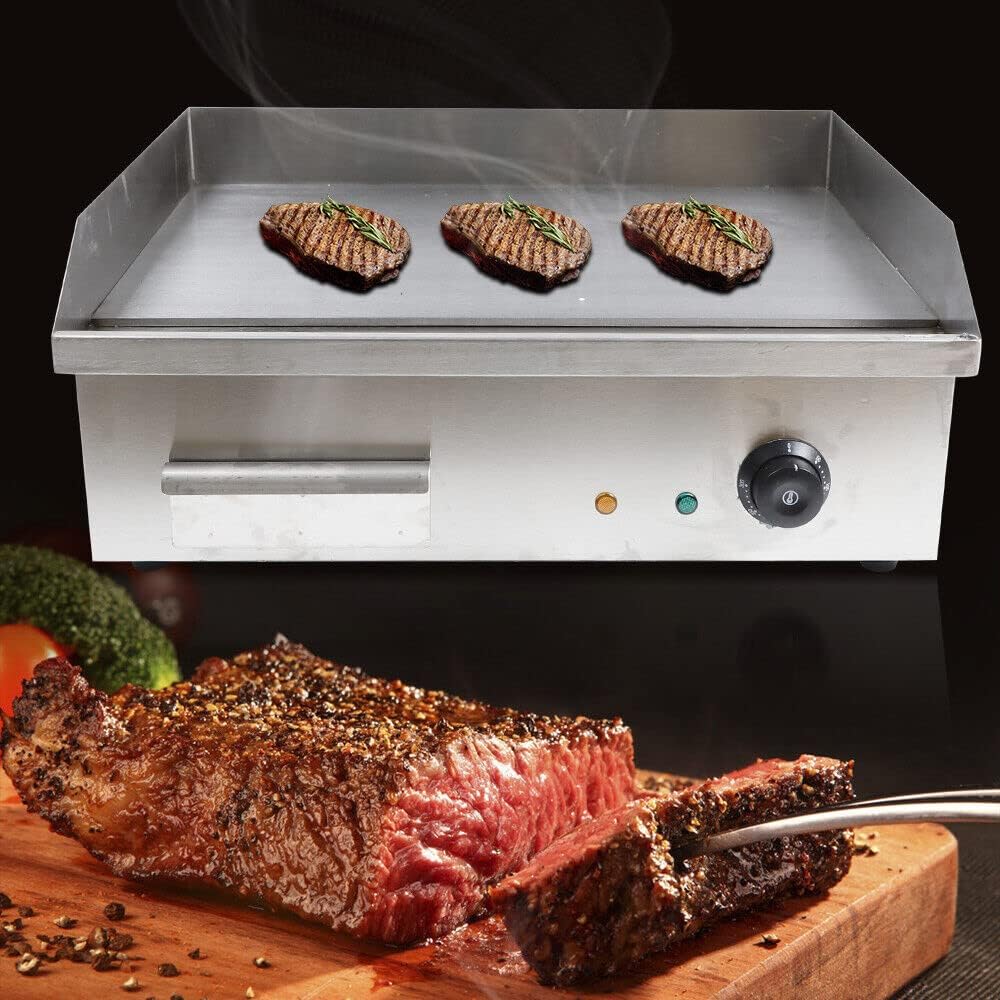 Commercial Griddle, 110V Electric Flat Top Grill, Non-Stick Countertop Griddle, Restaurant Stainless Steel Grill, Adjustable Temperature Control