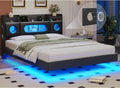 Floating Bed Frame Queen,Queen Bed Frame with Headboard & LED Light &Charging Station,Bed Frame Queen Size Leather Metal Platform Noise-Free,Floating Bed Frame No Box Spring Needed,Easy Assembly,Black