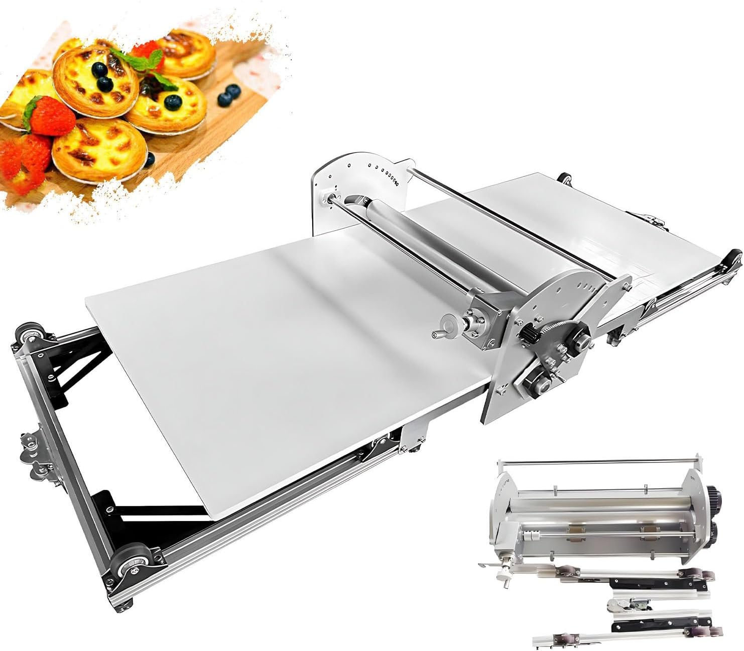 Commercial Dough Sheeter - Electric Puff Pastry Maker with Adjustable Thickness 2-30mm, Foldable Design for Restaurant, Bakery & Home Use DS508
