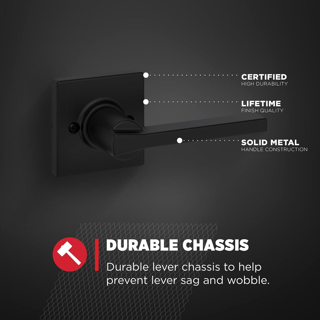 Kwikset Casey Dummy Door Handle,Sided Lever for Closets,French Double Doors,and Pantry,Matte Black Non-Turning Reversible Interior Push/Pull Lever,with Microban Protection,(Pack of 12)