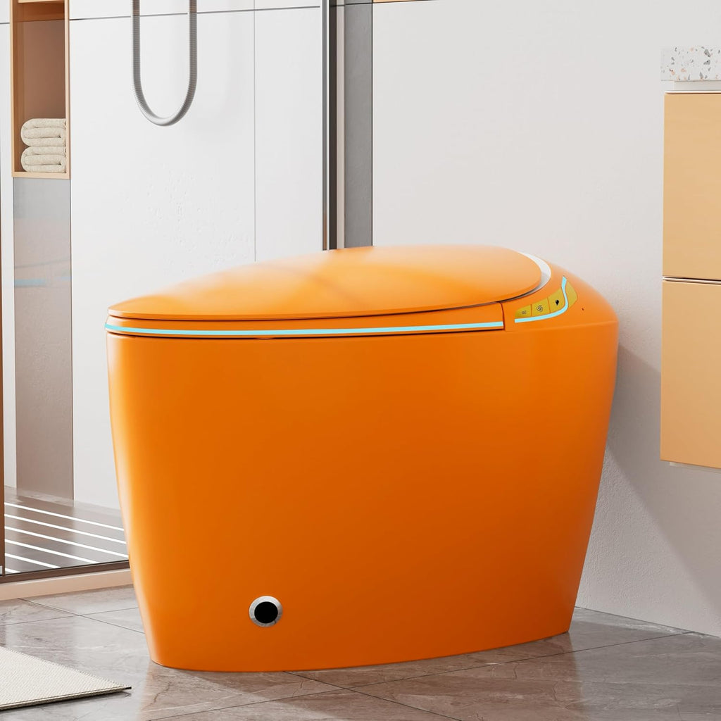 SouNor Smart Toilet with Bidet Built In, Heated Seat, Warm Water and Dry,Auto Flush, Auto Open & Close Lid, ADA Comfortable Height,Egg Design Orange