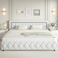 BarnFurin King Size Bed Frame and Headboard, Faux Leather Upholstered Bed with Diamond Tufted Design, Modern Platform Bed Frame with Wooden Slats Support, No Box Spring Required, Easy Assembly, White