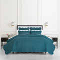 kate spade new york Scalloped Edge 3-Piece King Quilt Bedding Set, 100% Cotton Voile Reversible Cover, All Season Bedding, Machine Washable, Blue Spruce