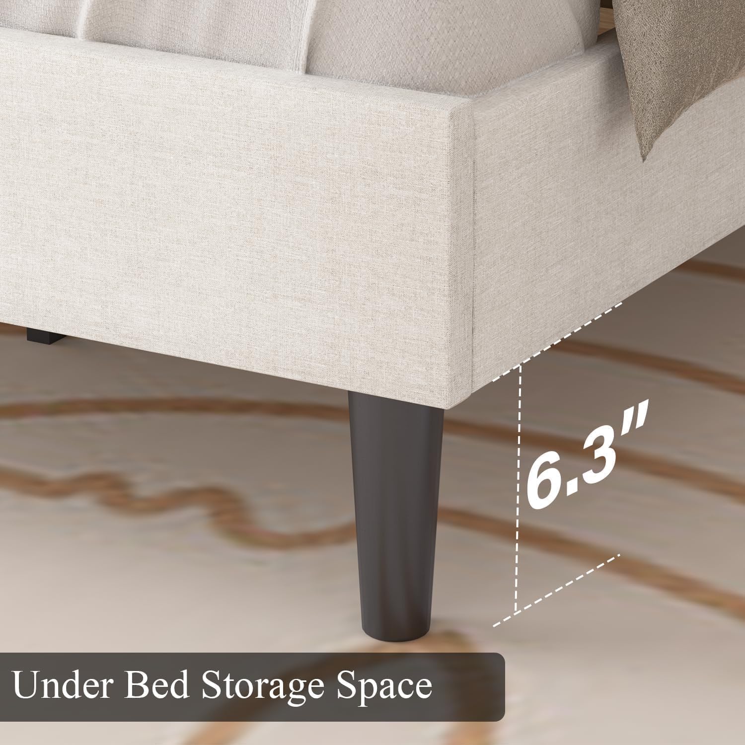 HOMBCK King Size Bed Frame, Linen Fabric Upholstered Bed Frame King Size with Headboard, Wood Slats Support, Button Tufted Design, No Box Spring Needed, White