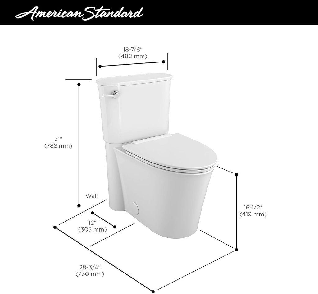American Standard 226AA105.020 Studio S Height Elongated Toilet with Seat-Right Hand Trip Lever, White