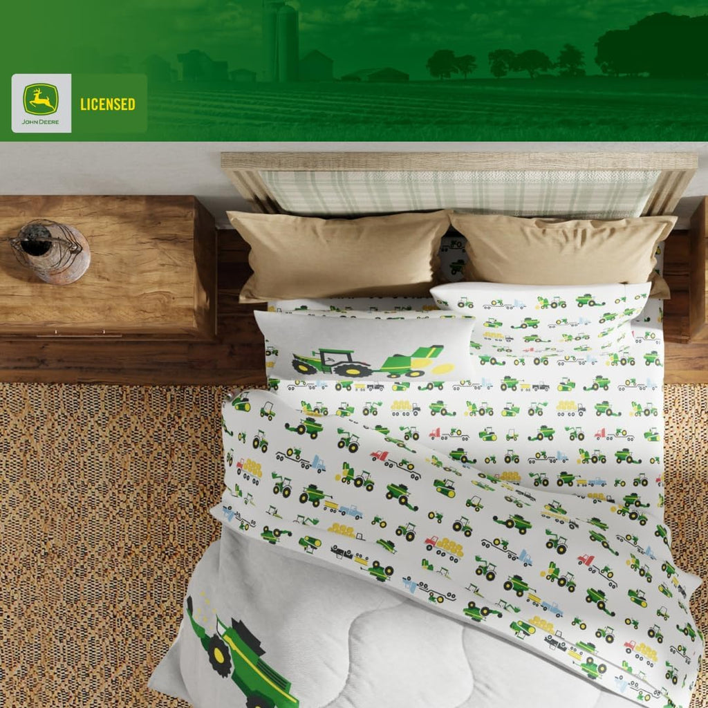 Franco Kids John Deere Farm Equipment Bedding 5 Piece Super Soft Comforter and Sheet Set, Queen, (Officially Licensed Product)