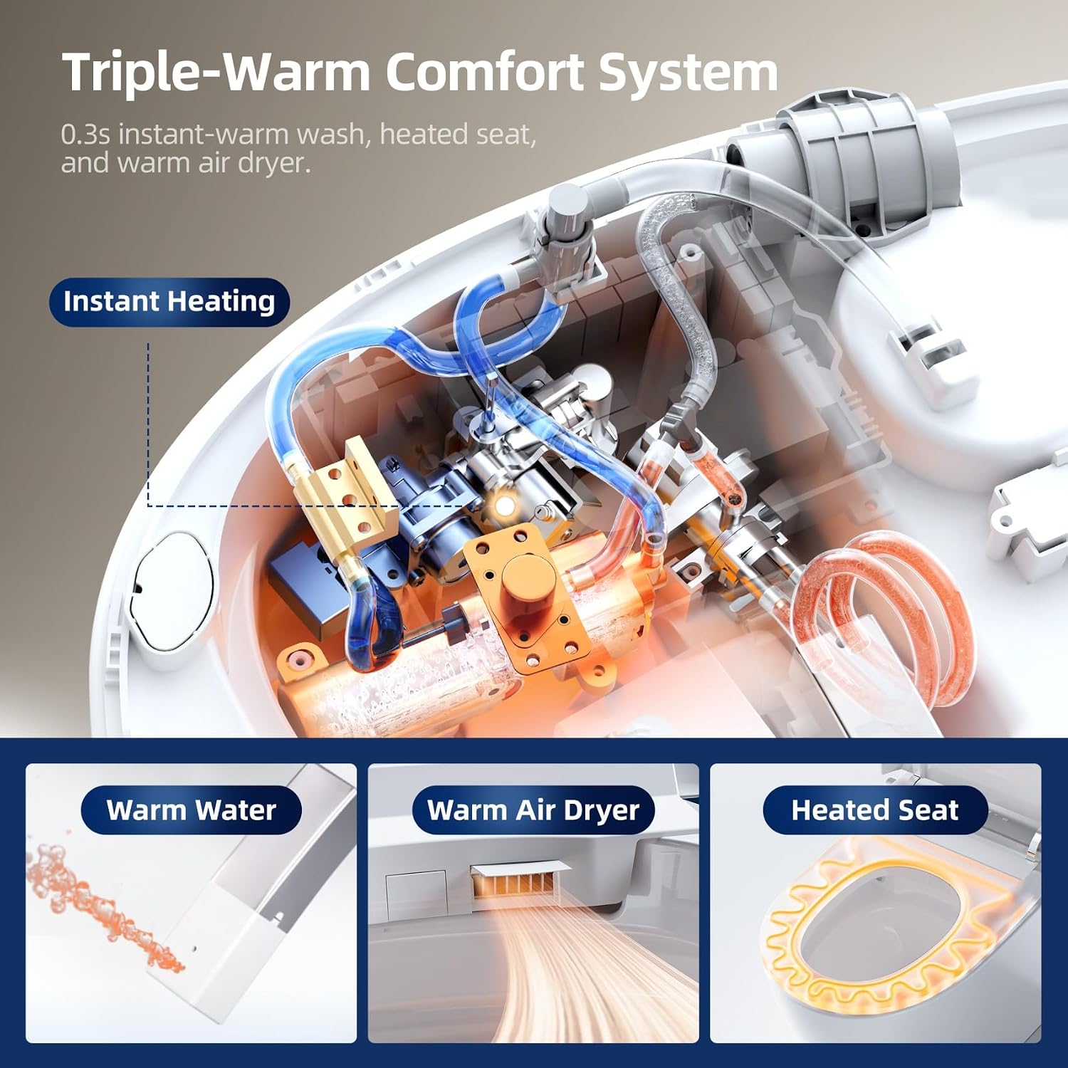Commercial Grade Smart Toilet with Built-in Tank and Pump - 12' Rough-in, Low Water Pressure Solution, Heavy Duty Smart Bidet Toilet with Knob Control, Foot Sensor Flush, Blackout Flush