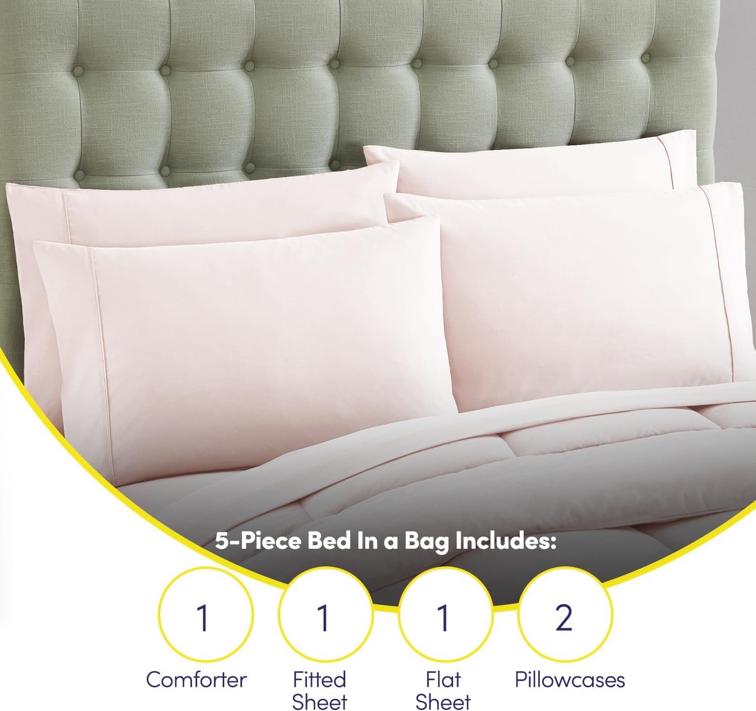 Sweet Home Collection 7 Piece Comforter Set Bag Solid Color All Season Soft Down Alternative Blanket & Luxurious Microfiber Bed Sheets, Pale Pink, Twin XL (Pack of 4)