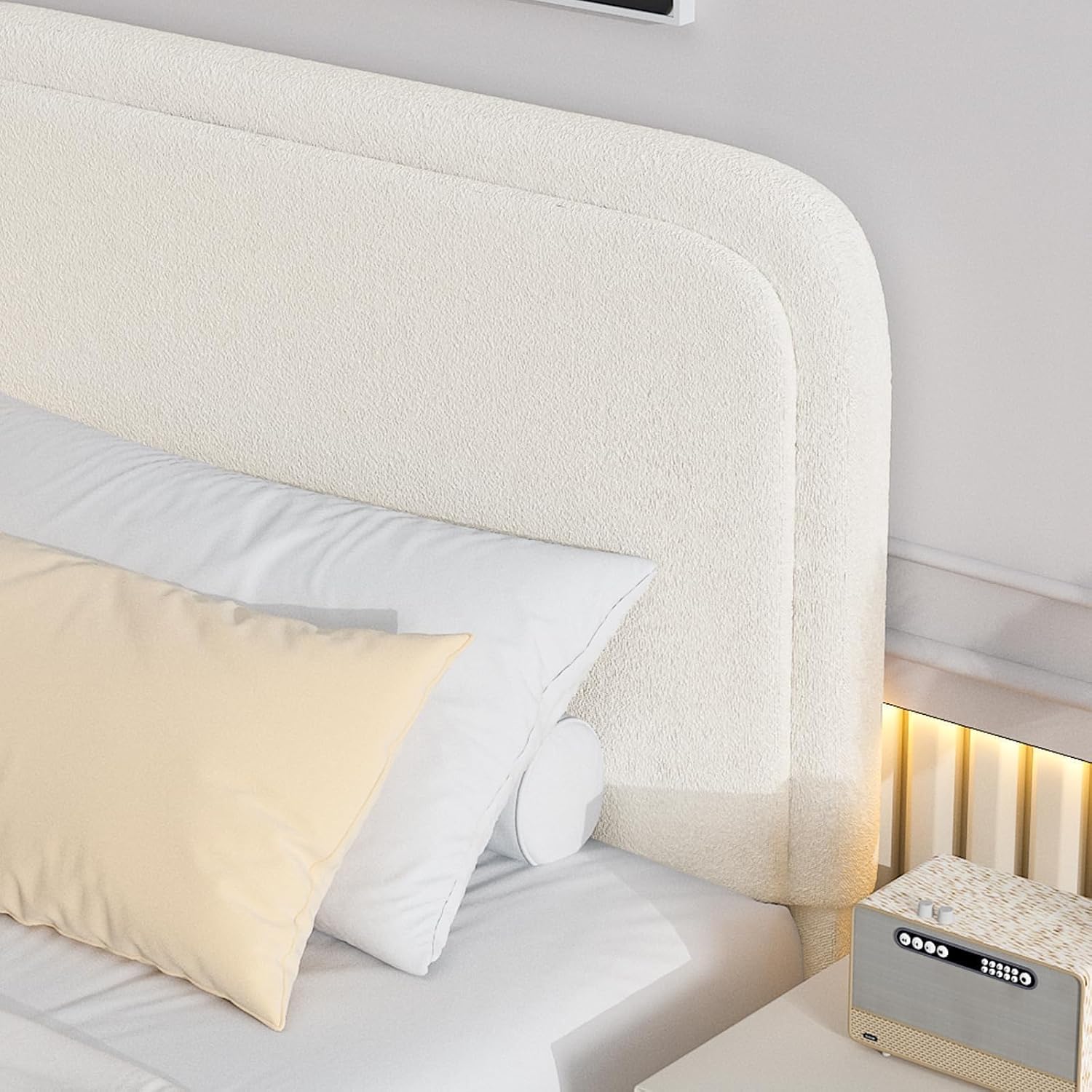 BarnFurin Twin Size Bed Frame,Cloud Boucle Upholstered Platform Bed Frame with Headboard, Soft Rounded Corners, No Box Spring Required, Non-Slip and Noise-Free, Easy Assembly, Cream