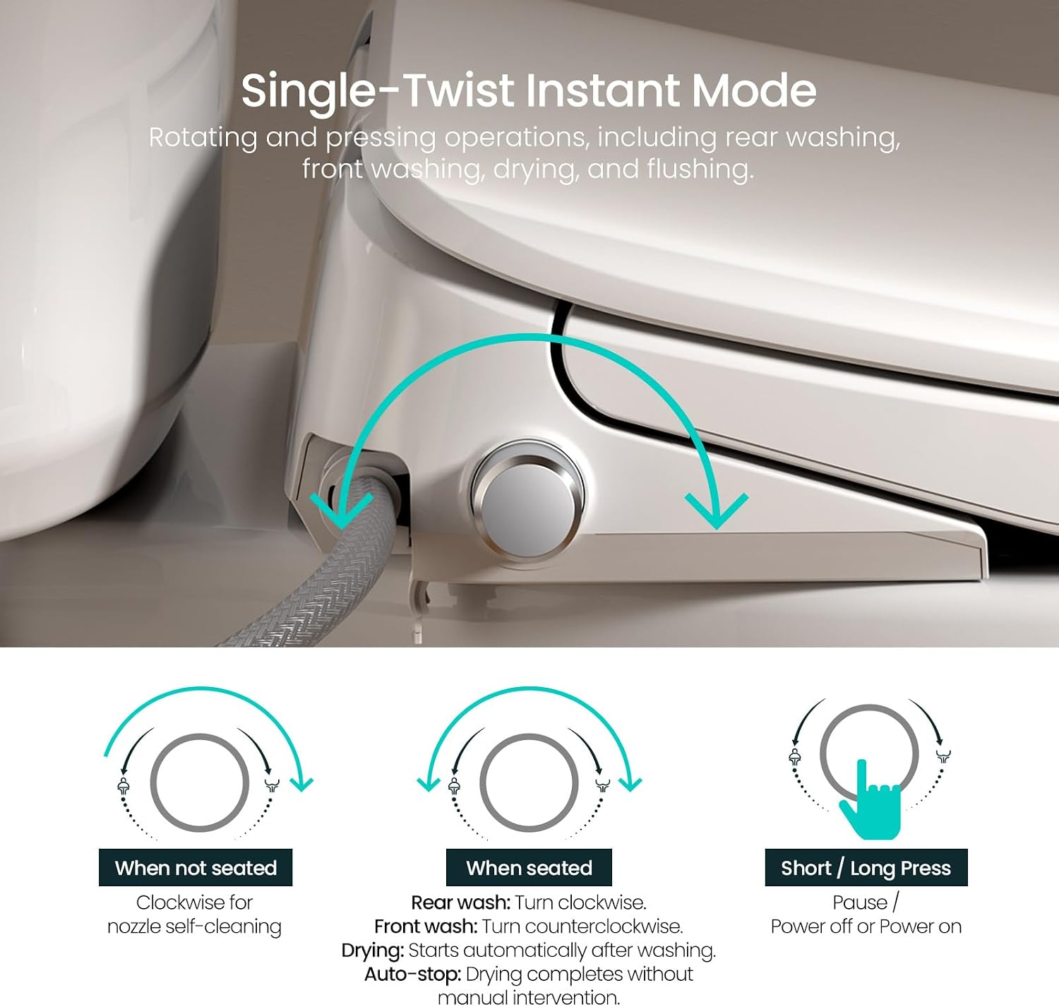 R&T V305 Round Bidet Toilet Seat, Electri Bidet Seat with Adjustable Warm Water, Air Dryer, Heated Seat, Night Light, Deodorization