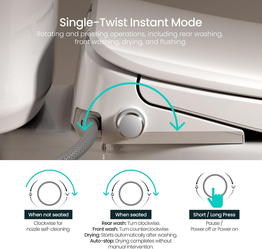 R&T V3200 Elongated Bidet Toilet Seat, Electric Bidet Seat with Adjustable Warm Water, Air Dryer, Heated Seat, Night Light, Deodorization