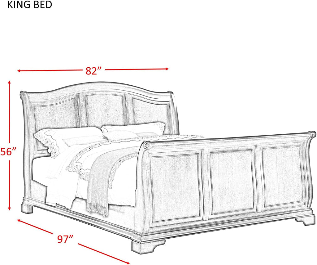 Elements Youngston Bed with Wooden Headboard and Sleigh Footboard, King