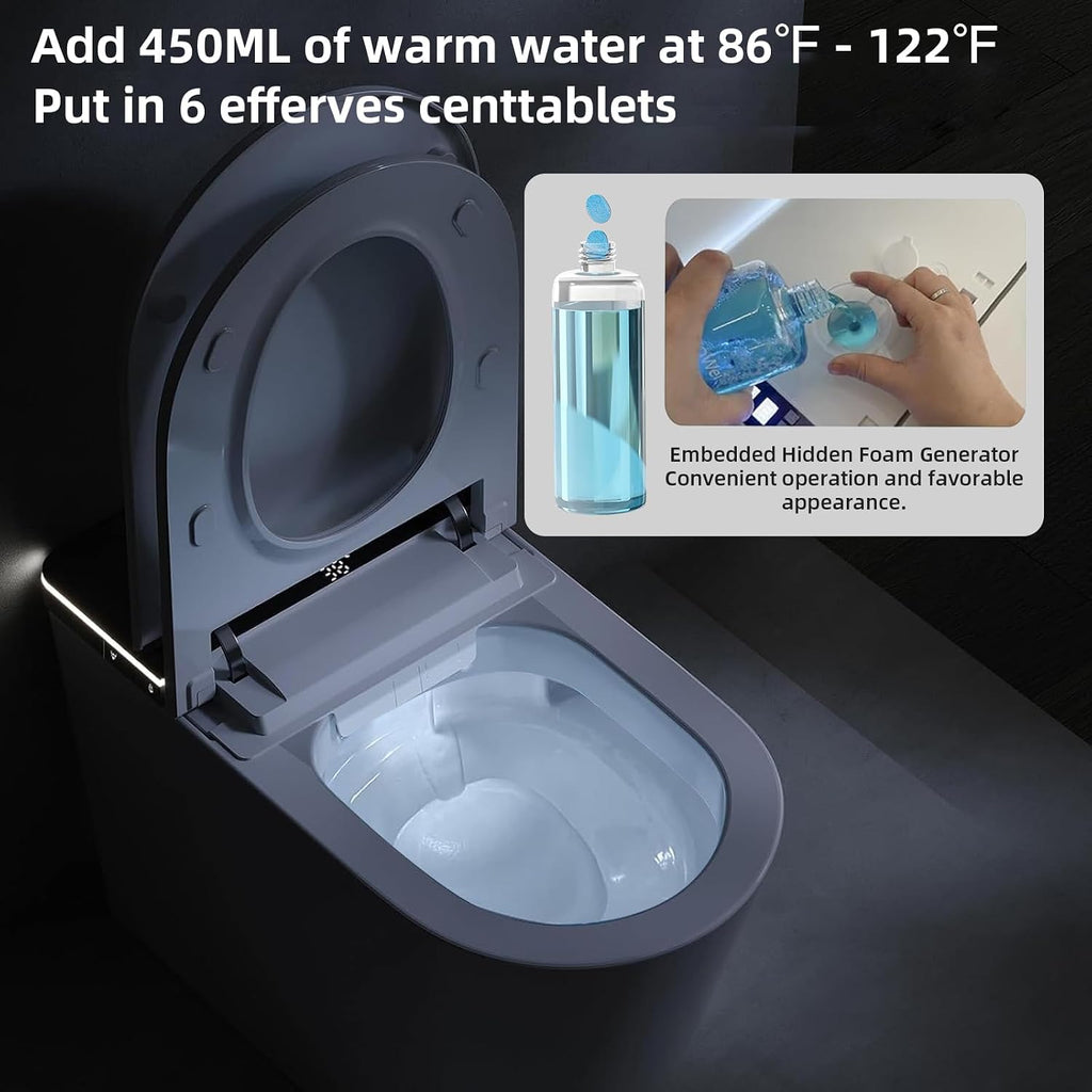 Smart Toilet with Auto Open/Close Lid - ADA Height Heated Seat, Warm Water Bidet, Dryer, Foam Shield, Night Light, Dual Auto Flush, Foot Sensor, Modern Elongated One-Piece Toilet for Bathrooms