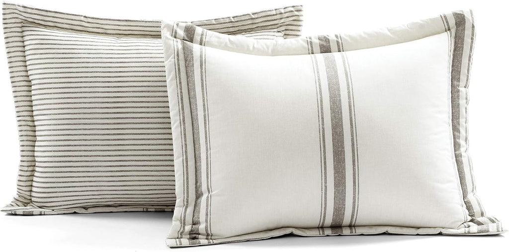 Lush Decor Farmhouse King Size Comforter Set, Reversible Cotton, 3 Piece Set, California King, Gray - Cozy Bedding - Rustic Decor - Modern Farmhouse Bedroom Decor