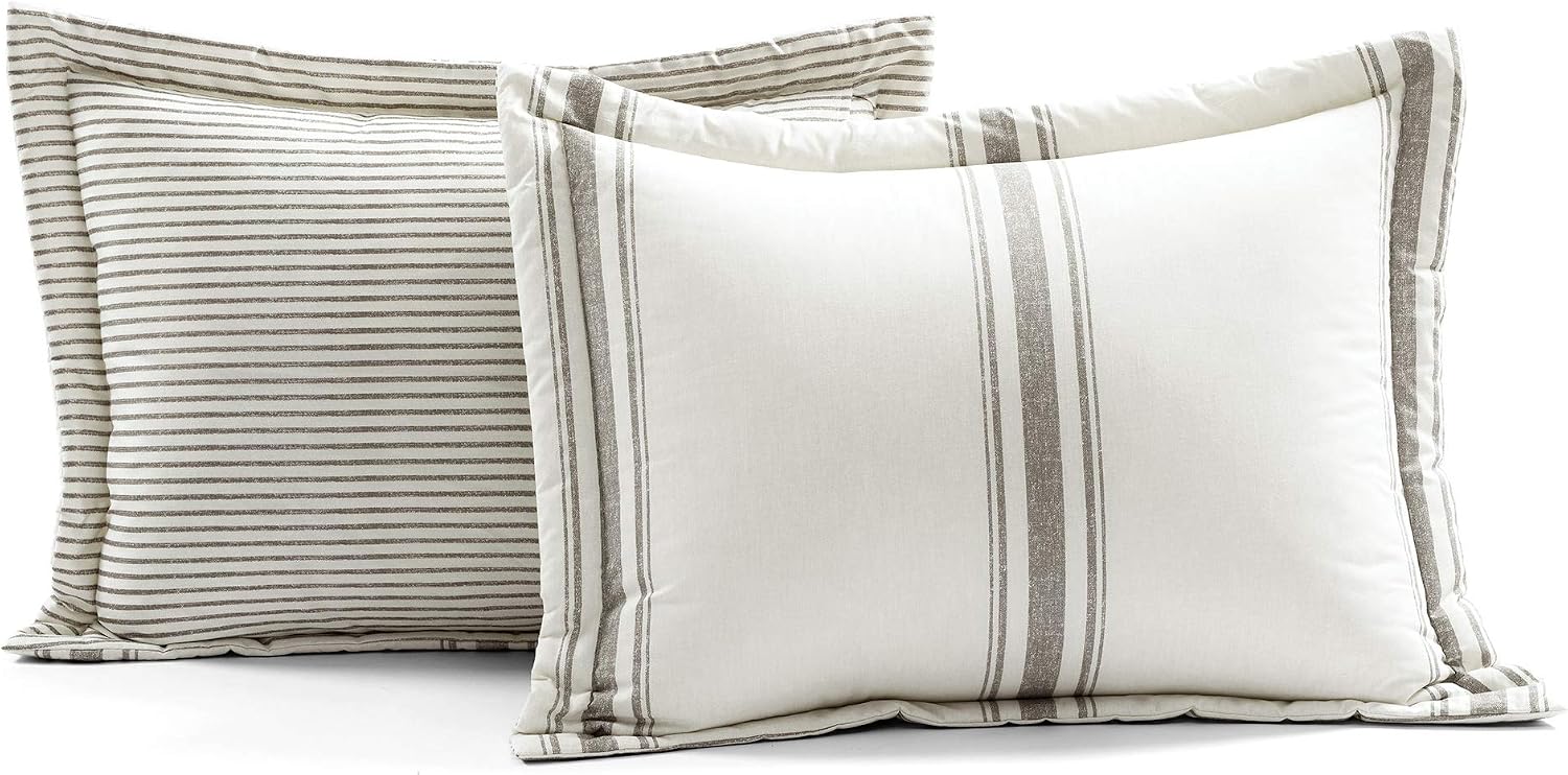 Lush Decor Farmhouse King Size Comforter Set, Reversible Cotton, 3 Piece Set, California King, Gray - Cozy Bedding - Rustic Decor - Modern Farmhouse Bedroom Decor