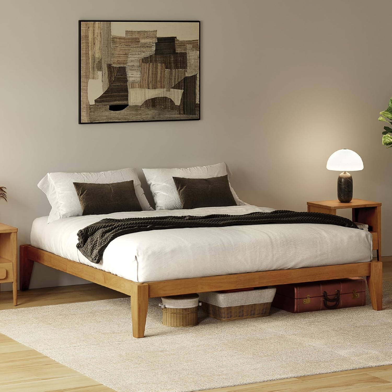 Thor Premium Solid Wood Bed Frame Full, Japanese Joinery Bed Frame with Wood Slat Support, Platform Bed, No Box Spring Needed, Easy Assembly, Minimalist & Modern Style (Light Brown)