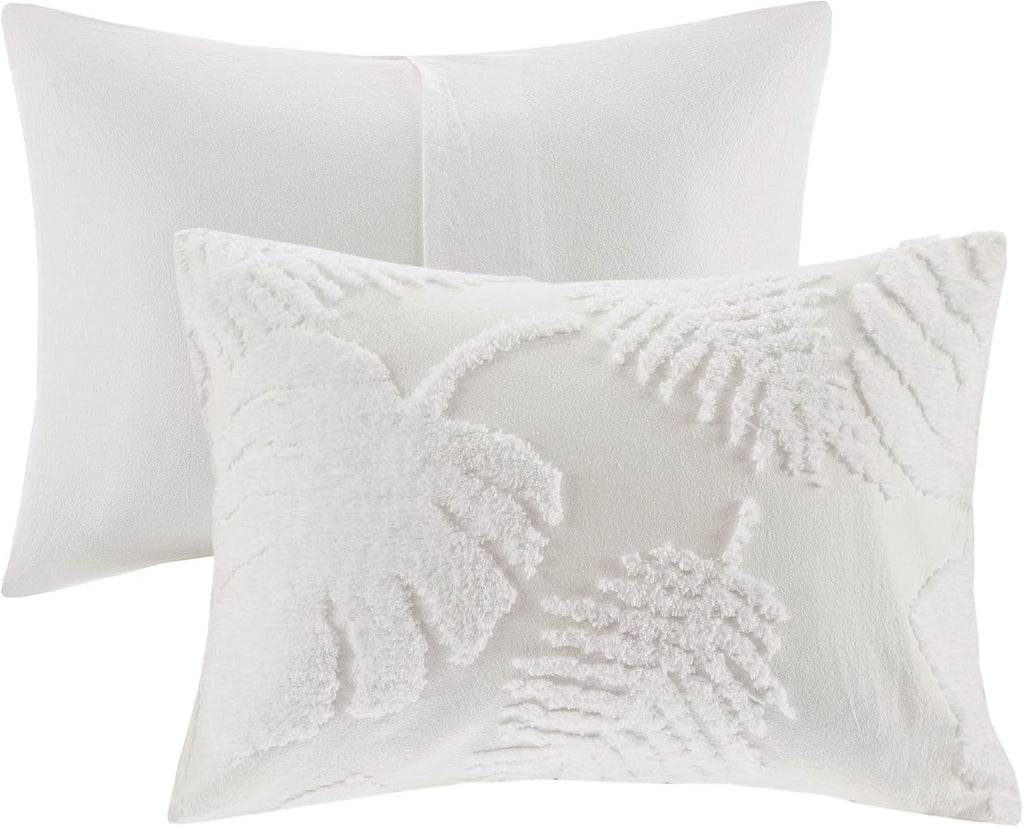 Madison Park Tufted Chenille Cotton Comforter, All Season Bedding Set, Matching Shams, Bahari, Coastal Palm Leaf Off White King/Cal King(104'x92') 3 Piece