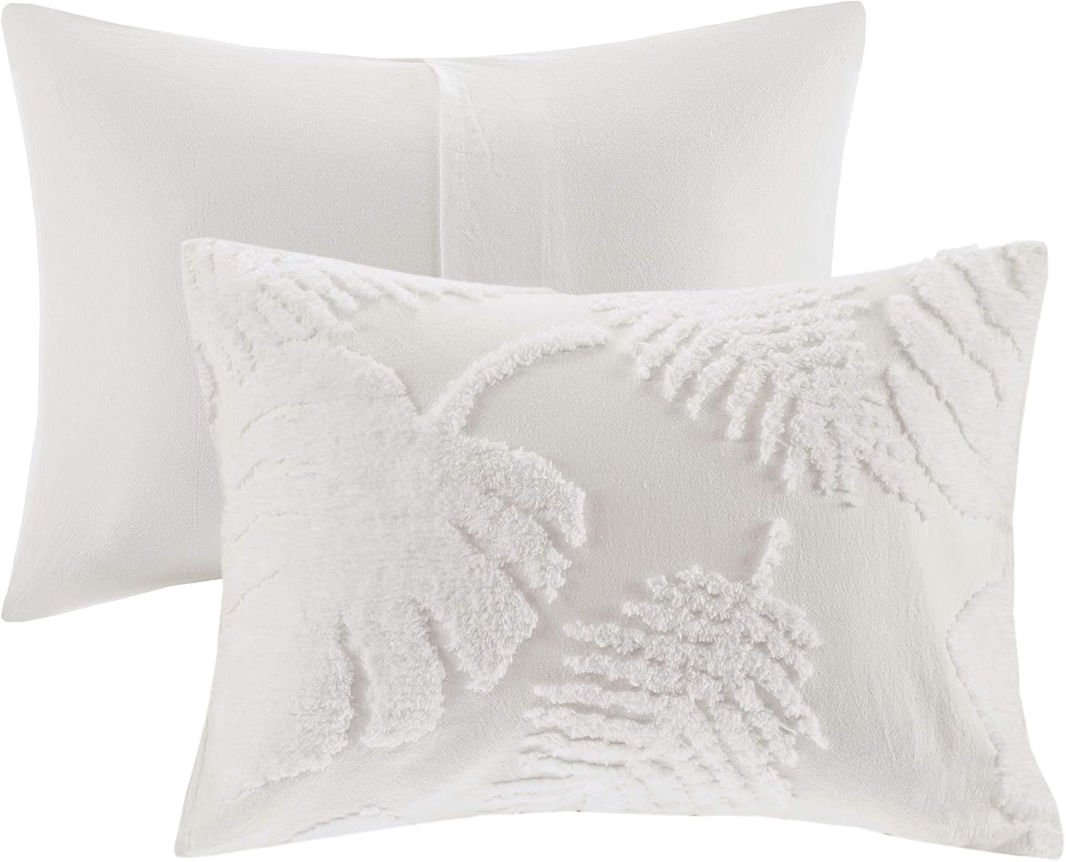 Madison Park Tufted Chenille Cotton Comforter, All Season Bedding Set, Matching Shams, Bahari, Coastal Palm Leaf Off White King/Cal King(104'x92') 3 Piece