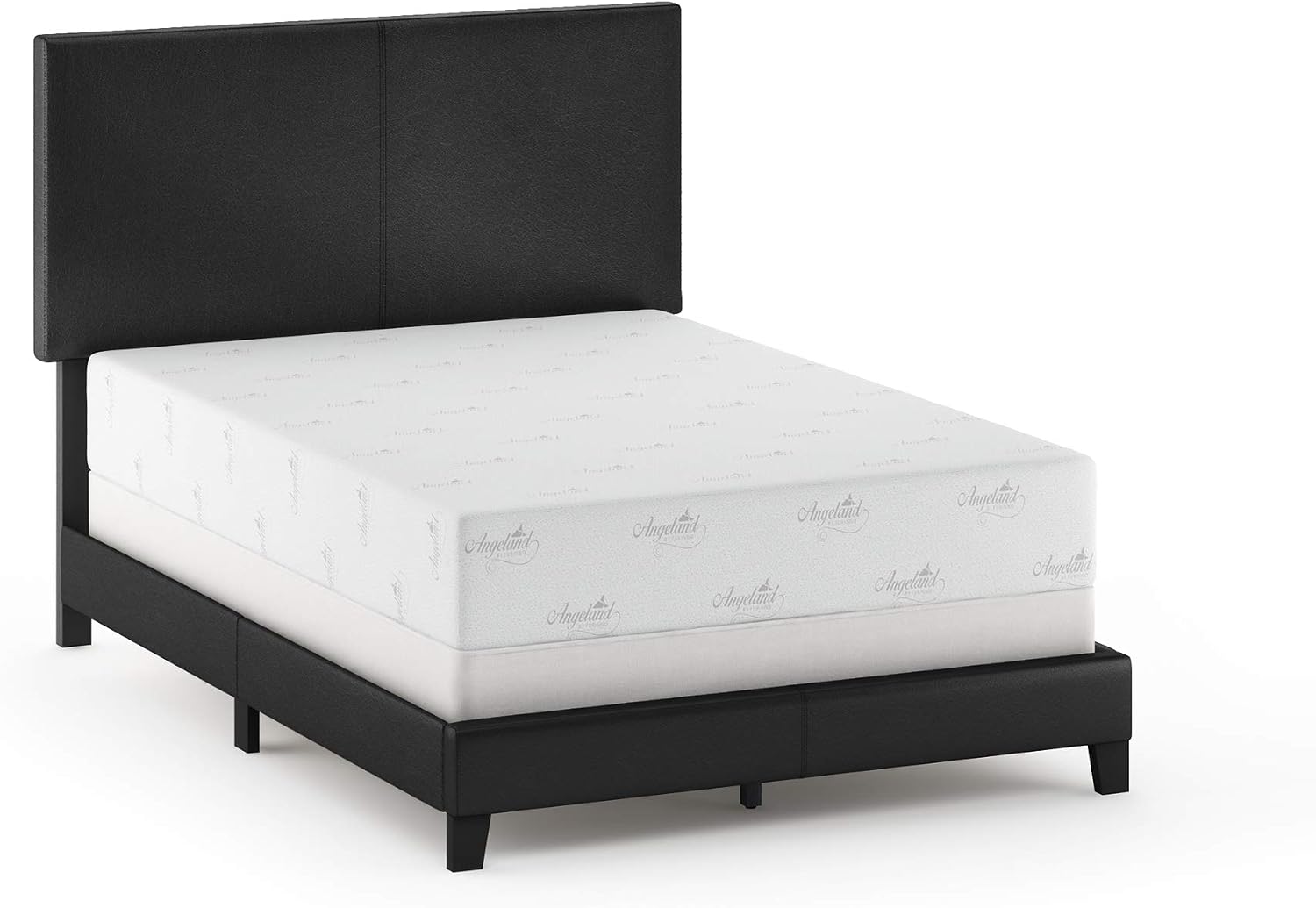 FURINNO Pessac PU Leather Upholstered Platform, Full, Black