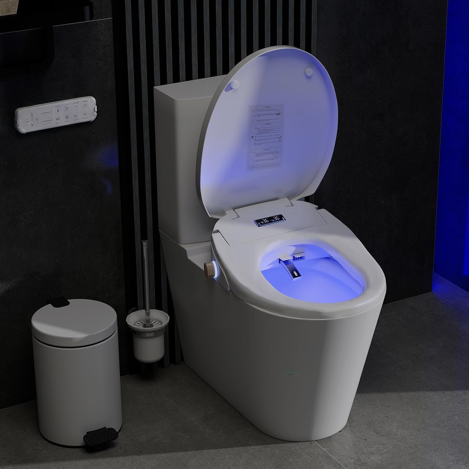Smart Heated Toilet Seat for Short V-Shaped Toilets – Bidet Warm Water Wash, Self-Cleaning Nozzle, Warm Air Dryer, Deodorizer, Soft-Close Lid, LED Night Light & Remote Control, Easy Install
