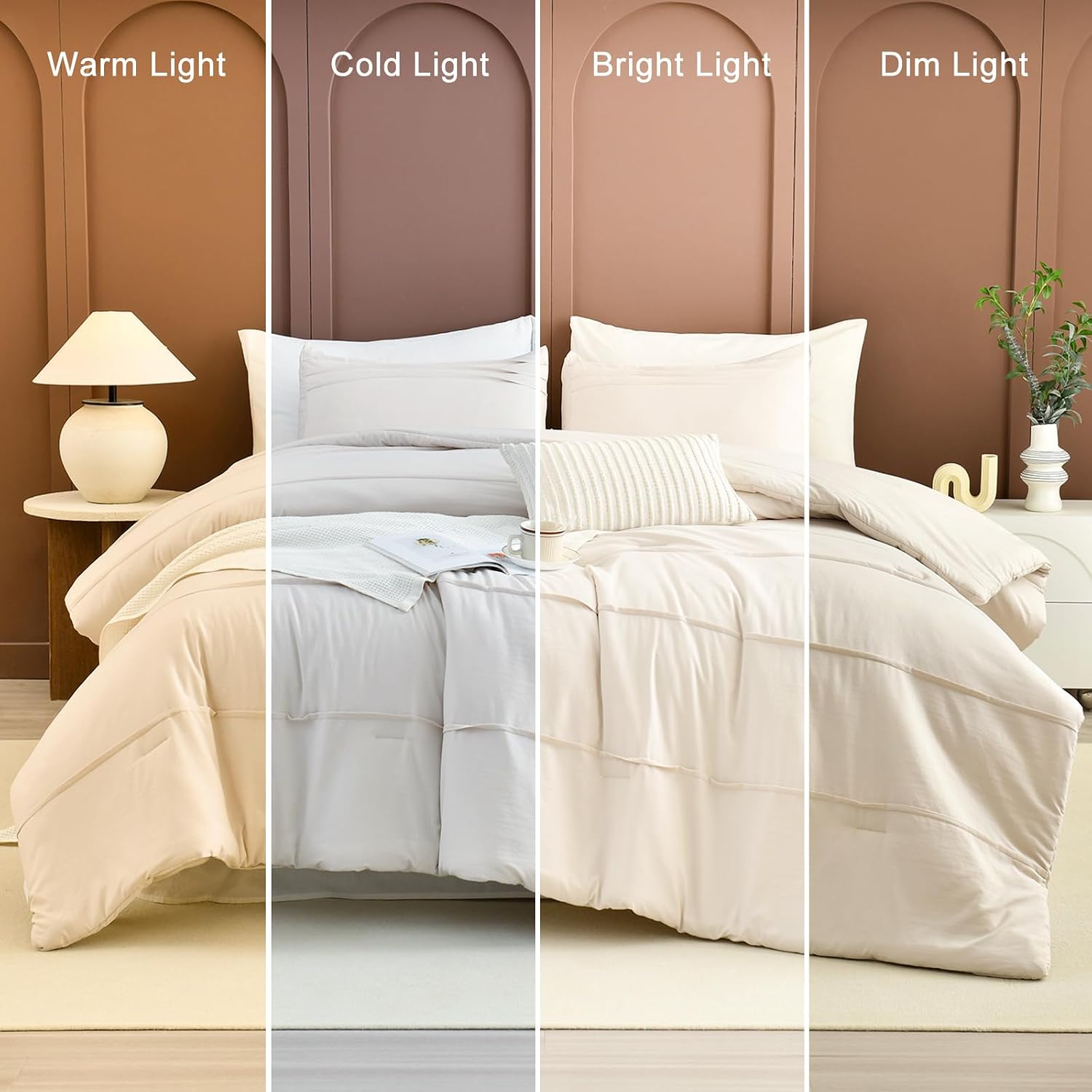 Masaca Oversized King Comforter 128'x120',Solid Color Pinch Pleated Extra Large King Comforter Set,3 Pieces Soft Textured Wheat Bedding Comforter Set Ultra Soft