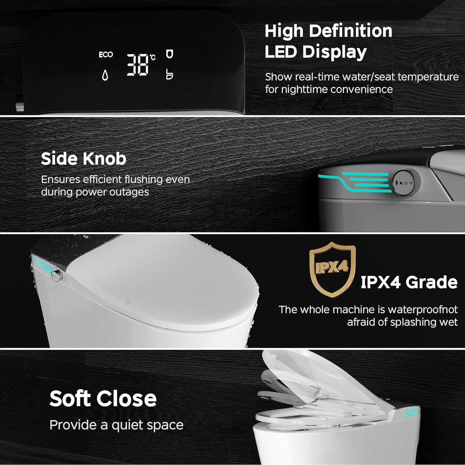 Smart Toilet with Bidet Built In ADA Height 17.7', 1.28GPF Power Flush, One Piece Bidet Toilet Design with Heated Seat, Voice Control, Remote Control, Foam Shield, Tankless Modern Toilet BSJ