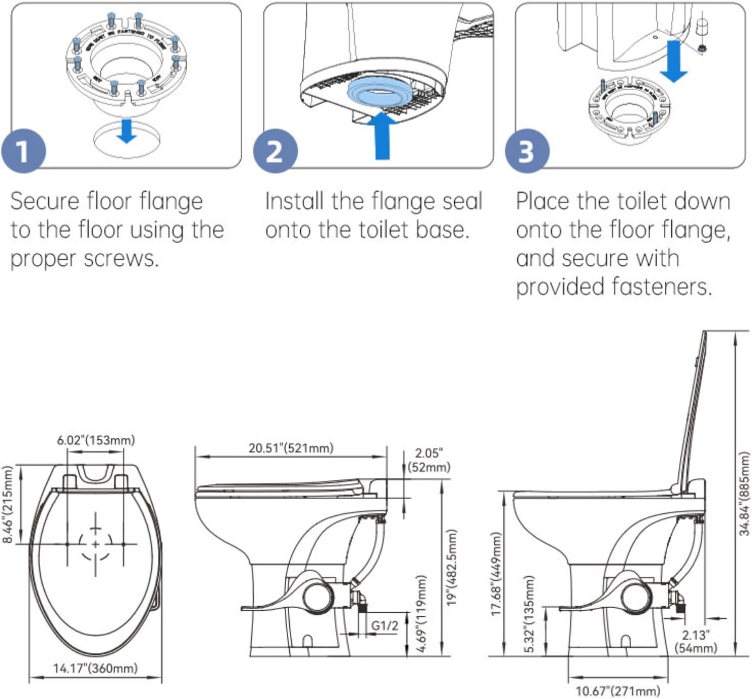 SEAFLO Porcelain RV Toilet with Elongated Bowl, 19' Residential Height, Gravity Flush, Foot Pedal Flush, Soft Close Seat, Easy Install, Camper Toilet, 4-Year Warranty, SFRTCH-02-01