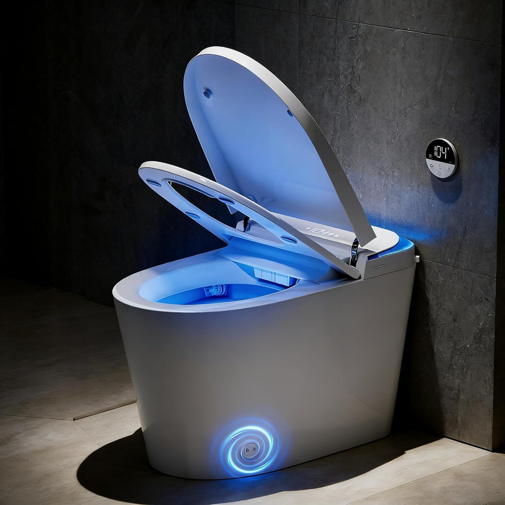 VIPBEAR Tankless One-Piece Smart Toilet with Heated Seat & Auto Lid | 1000g MaP, High Efficiency Dual Flush | Foam Shield, Foot Sensor, Night Light, Blackout Flush
