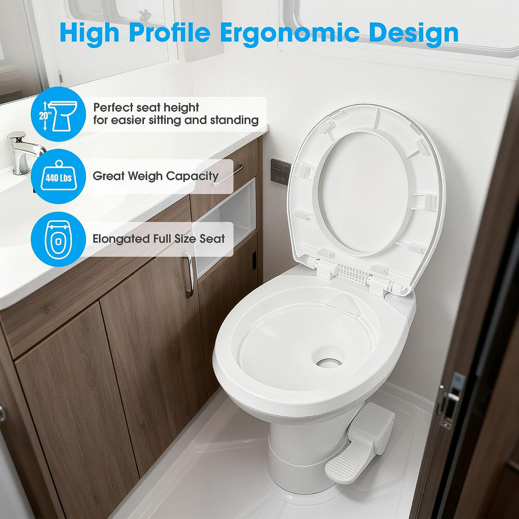 Yescom RV Toilet with Bidet Spray for Motorhome Caravan 20' High Gravity Flush Travel Tailer Toilets Portable Restroom Toilet Fits for Marine