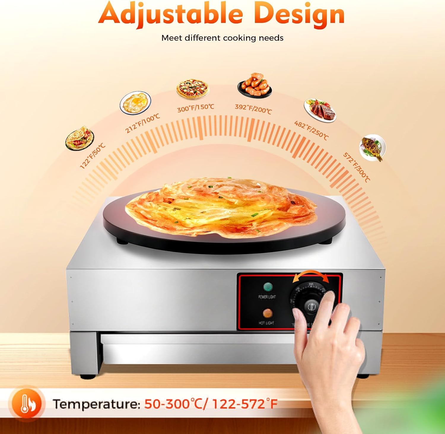 16 Inch 1700W Commercial Electric Crepe Maker Pancake Maker, Stainless Steel Non-stick Pan Griddle Machine, Adjustable 50-300℃ Mini Pancake Makers, for Kitchen, Snack Stall, Dessert Shop